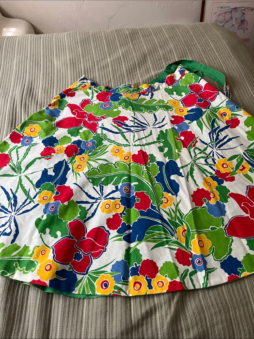Vintage Floral Wrap Skirt in Red, Green, Blue, Yellow & White